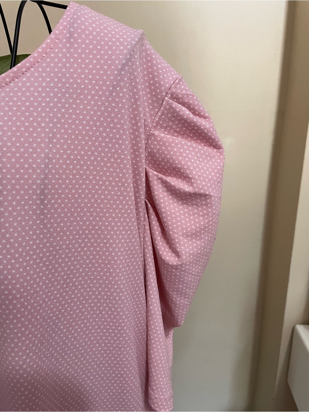 Blush Pink Puff Sleeve Dot Blouse - Picture 5 of 9